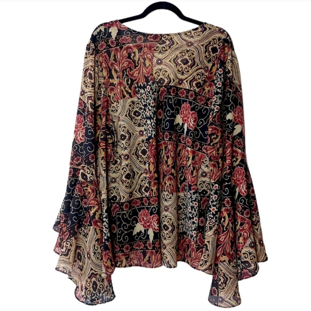 Vintage Paisley Print Floral Blouse Bellsleeves - Picture 4 of 5